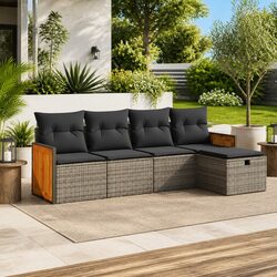 5-Piece Outdoor Garden Sofa Set in Grey Poly Rattan