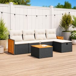 Durable 6 Piece Black Poly Rattan Outdoor Sofa Set