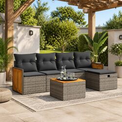 Durable 6-Piece Garden Sofa Set in Grey with Storage