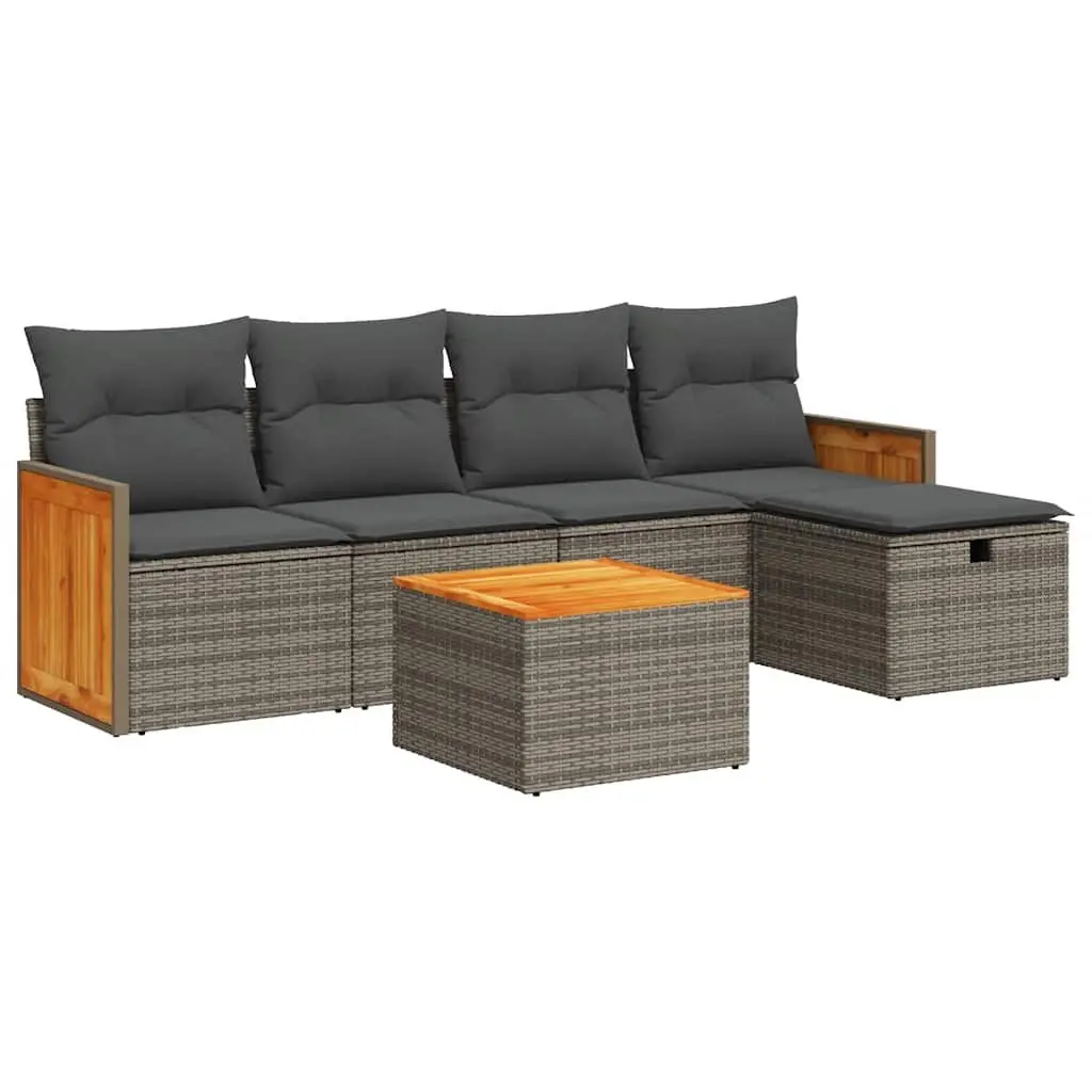 Garden Sofa Set Poly Rattan 6 Piece Grey Outdoor Furniture with Storage Cushions