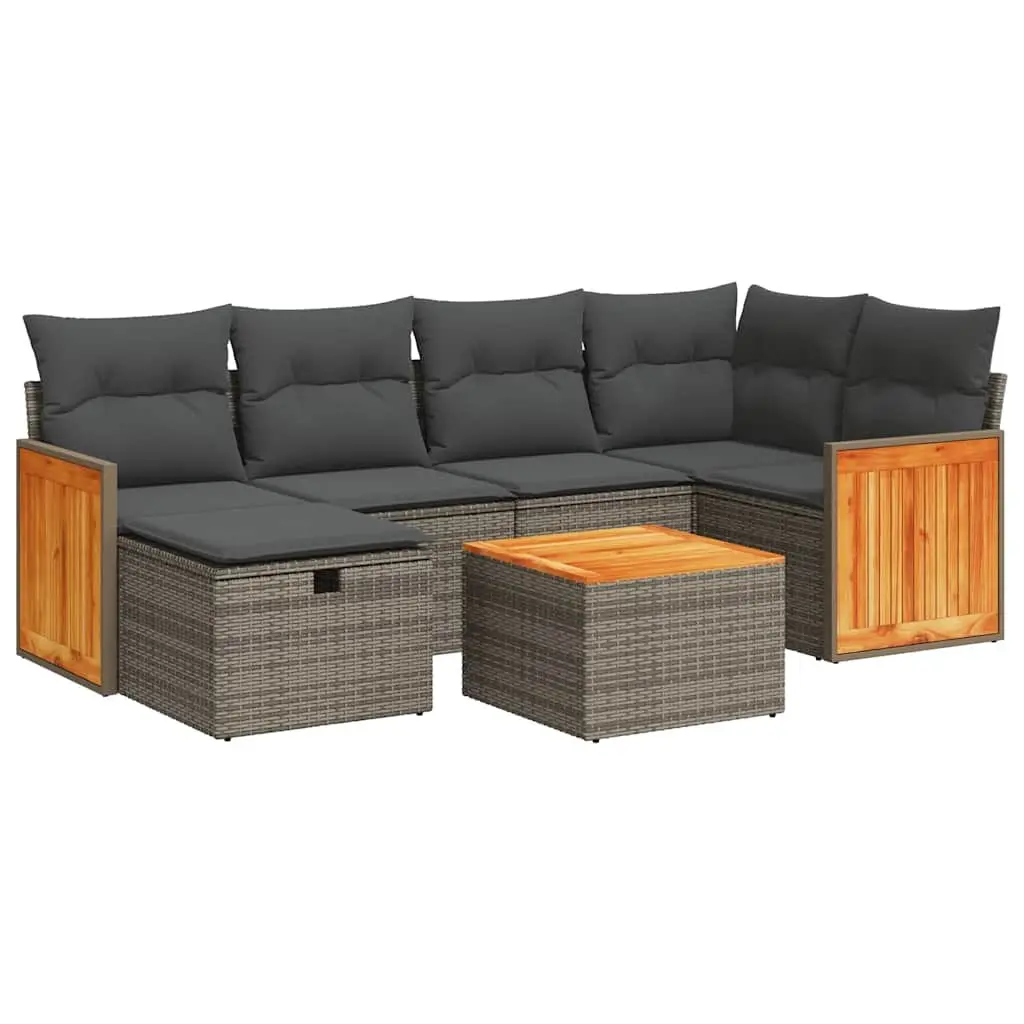 7 Piece Grey Garden Sofa Set with Cushions and Storage