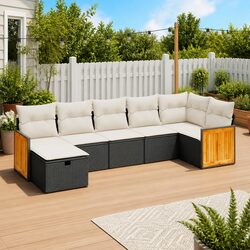 Durable 7 Piece Garden Sofa Set with Black Poly Rattan