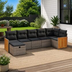 Grey 7 Piece Outdoor Sofa Set with Cushions