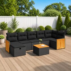 8 Piece Black Poly Rattan Garden Sofa Set for Outdoors
