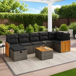 Durable Garden Sofa Set 8 Piece with Acacia Wood Table