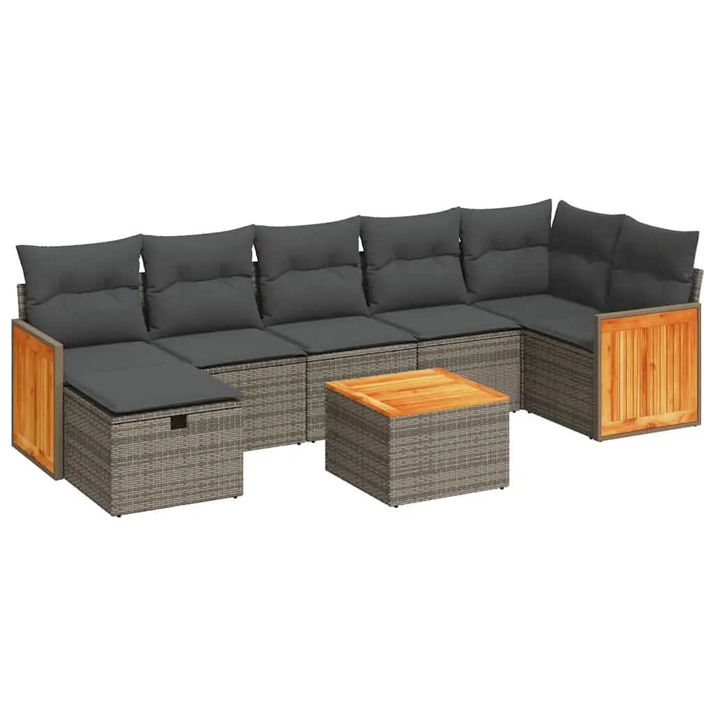 Garden Sofa Set PE Rattan 8 Piece Grey Outdoor Furniture Patio Lounge with Acacia Wood Table