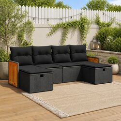 Premium Black Poly Rattan 6 Piece Garden Sofa Set