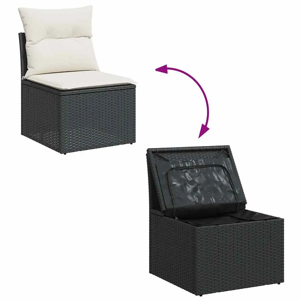 Garden Sofa Set PE Rattan 6 Piece Outdoor Furniture Black Poly