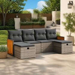 Premium 6-Piece Grey Poly Rattan Garden Sofa Set