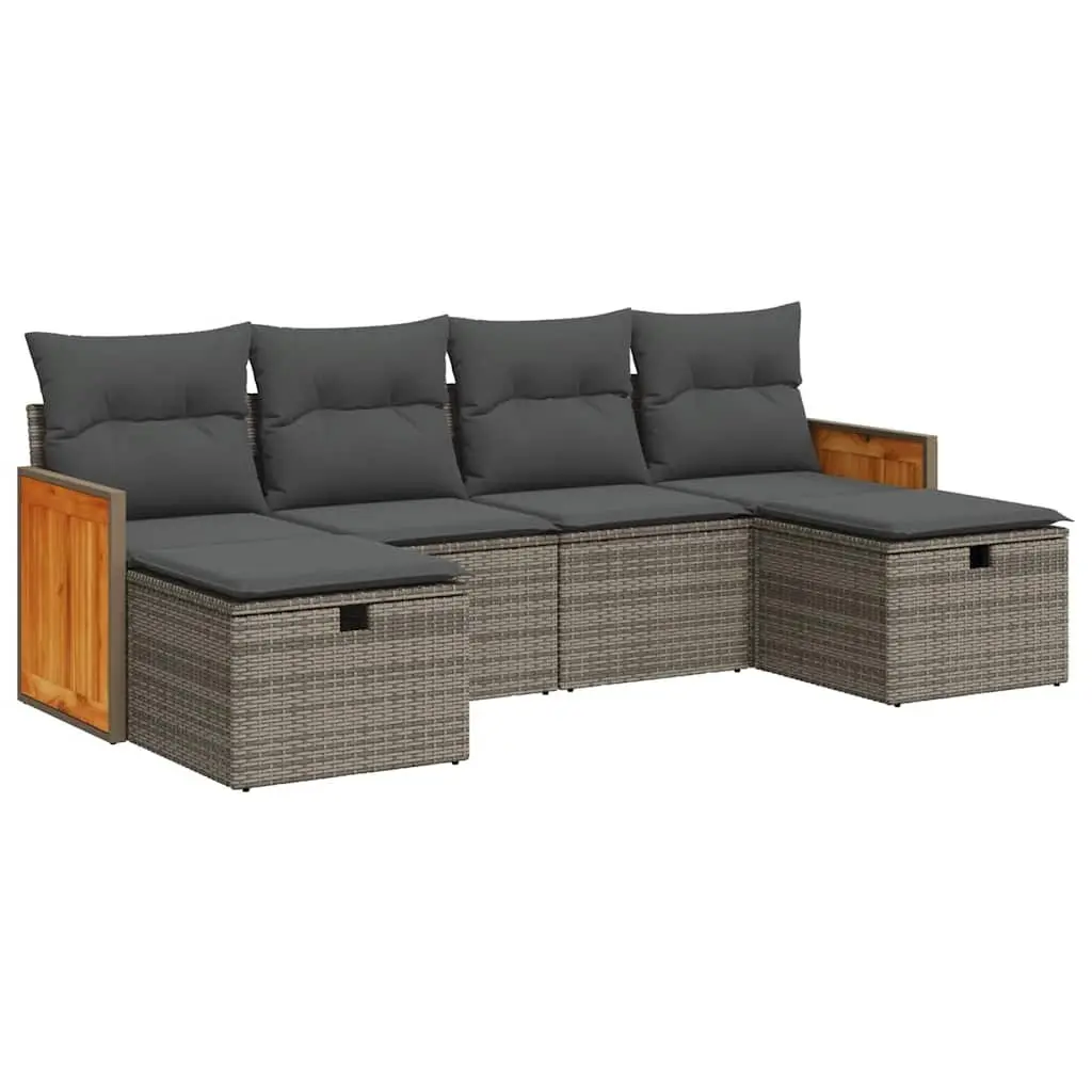 6-Piece Grey Poly Rattan Garden Sofa Set