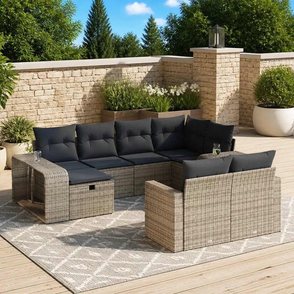Garden Sofa Set PE Rattan 10 Piece Outdoor Furniture Grey Patio Lounge