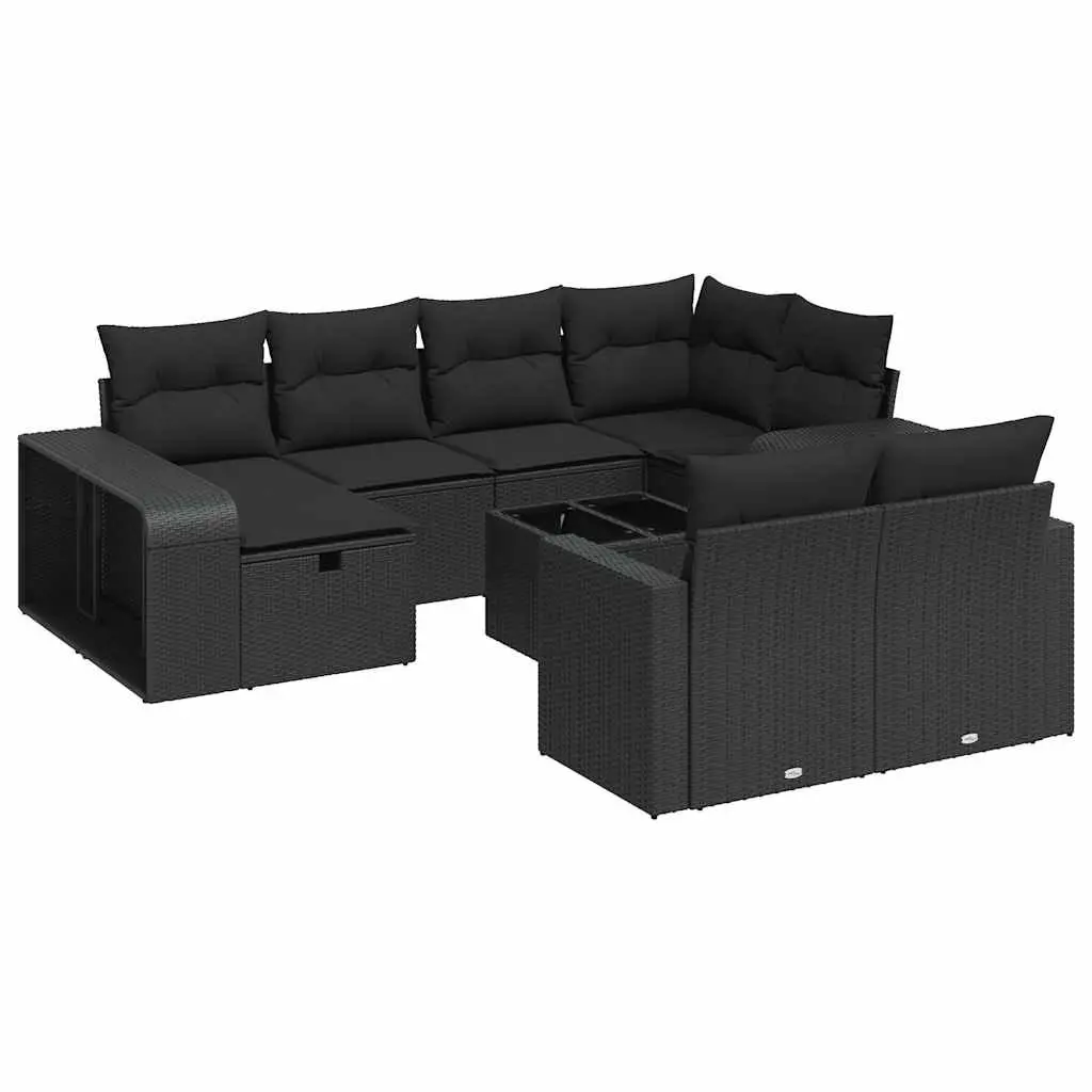 Garden Sofa Set 11 Piece PE Rattan Powder Coated Steel Black Outdoor Furniture