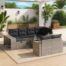 Outdoor 11-Piece Garden Sofa Set in Grey Poly Rattan