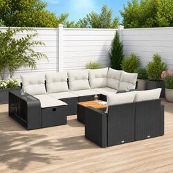 Durable 11-Piece Black Garden Sofa Set with Storage