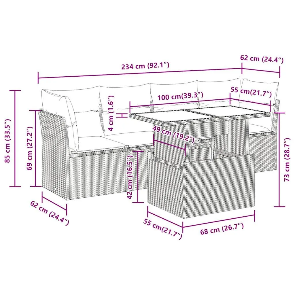 5 Piece Outdoor Garden Sofa Set PE Rattan Powder-coated Steel Black