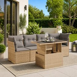 Beige 5-Piece Outdoor Garden Sofa Set with Storage