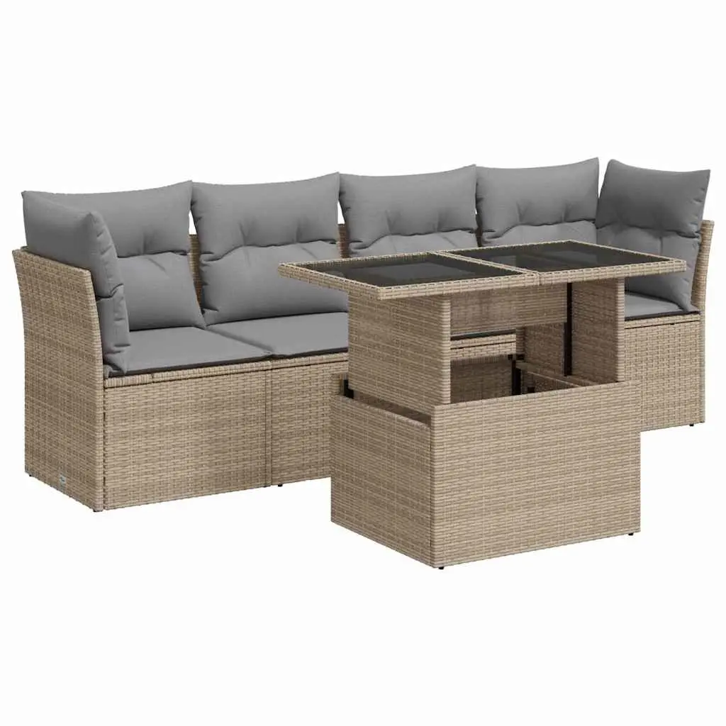 Beige 5-Piece Outdoor Garden Sofa Set with Storage