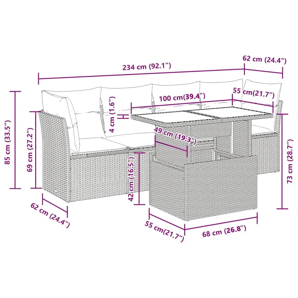 Beige 5-Piece Outdoor Garden Sofa Set with Storage