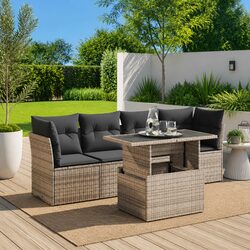 Premium 5 Piece Outdoor Sofa Set in Grey Poly Rattan