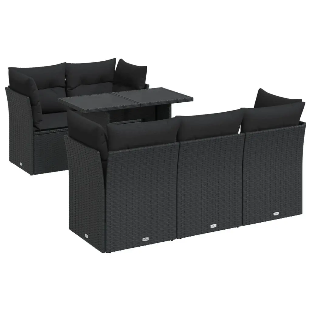 Garden Sofa Set PE Rattan Powder-coated Steel 6 Piece Black Outdoor Patio Furniture