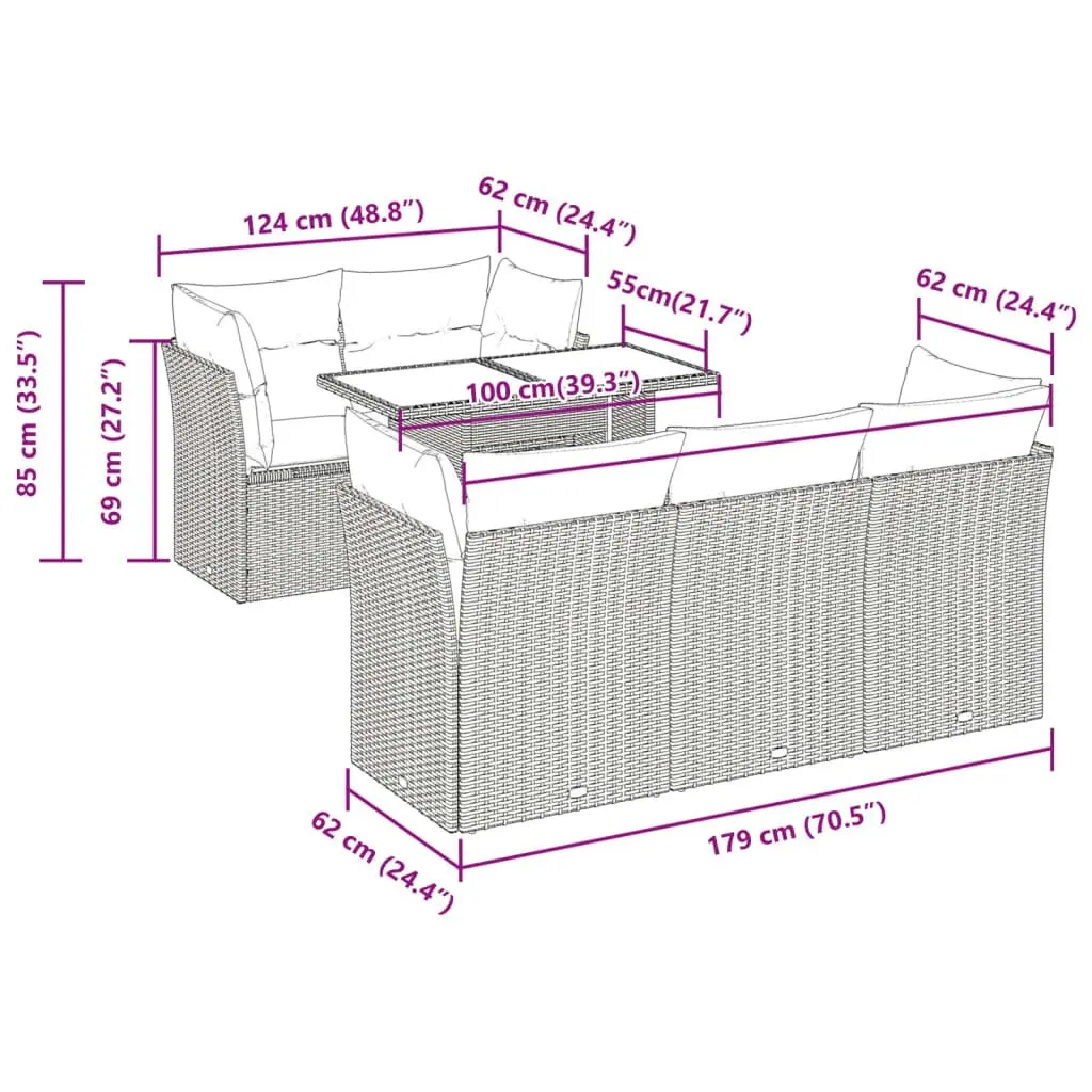 Garden Sofa Set PE Rattan Powder-coated Steel 6 Piece Black Outdoor Patio Furniture