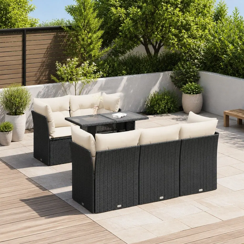 6-Piece Black Outdoor Sofa Set with Cushions