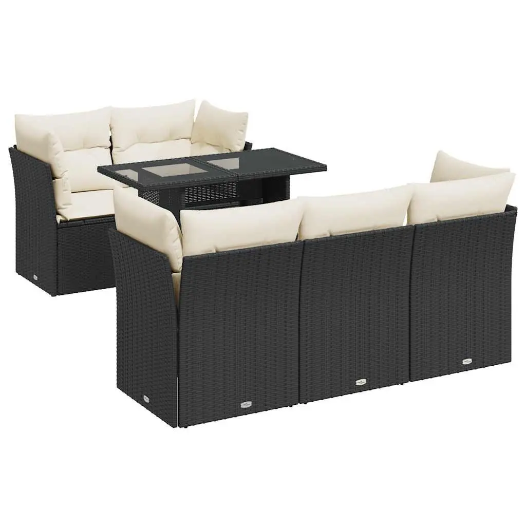 6-Piece Black Outdoor Sofa Set with Cushions