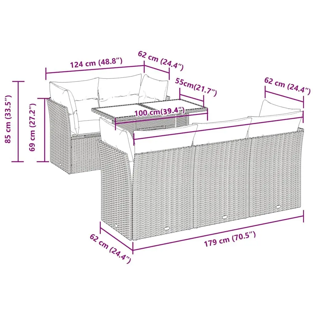 6-Piece Black Outdoor Sofa Set with Cushions
