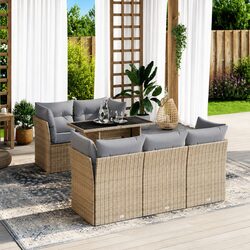 Beige Rattan 6 Piece Garden Sofa Set for Outdoor Spaces