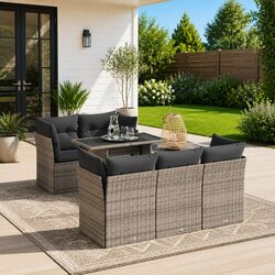 Durable 6-Piece Grey Poly Rattan Garden Sofa Set
