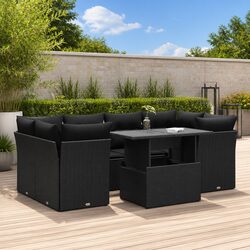 Durable 7 Piece Garden Sofa Set in Black Poly Rattan