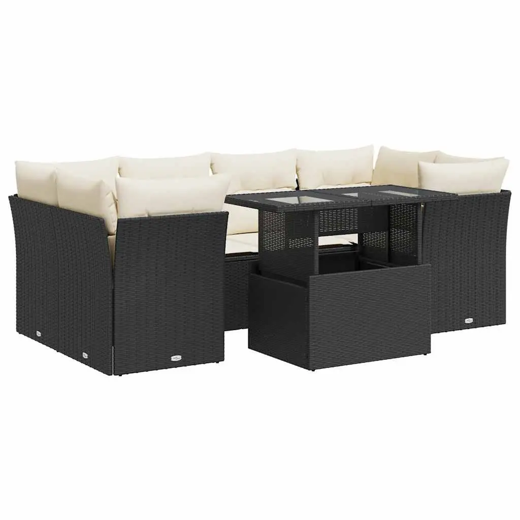 7 Piece Garden Sofa Set Outdoor Furniture Patio Sectional with Cushions Black