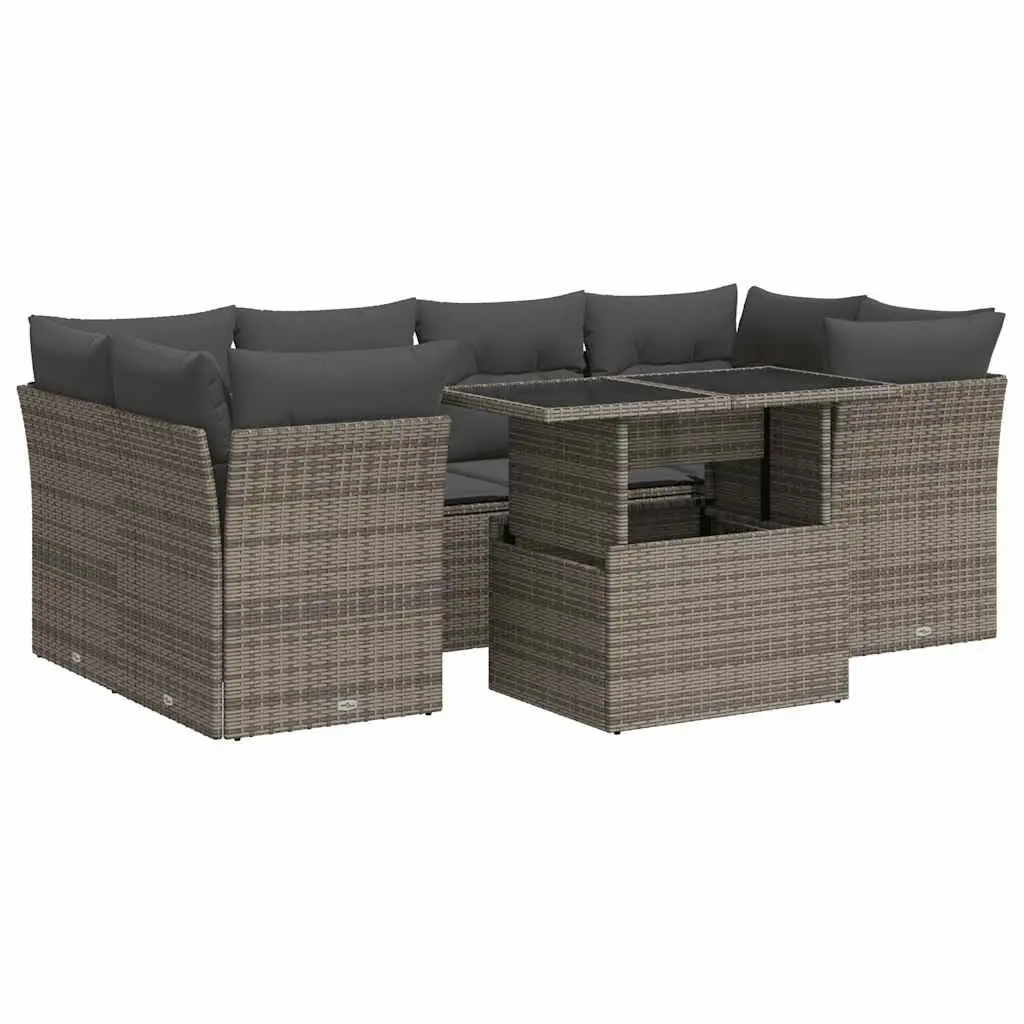 7-Piece Grey Rattan Outdoor Sofa Set with Storage