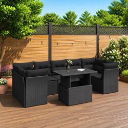 Black 8-Piece Garden Sofa Set with Storage for Outdoor Use