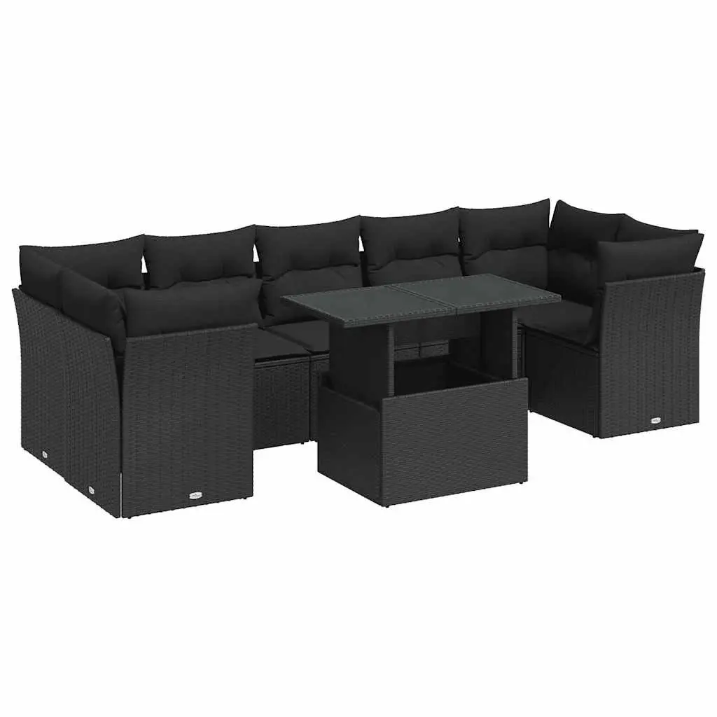 Black 8-Piece Garden Sofa Set with Storage for Outdoor Use