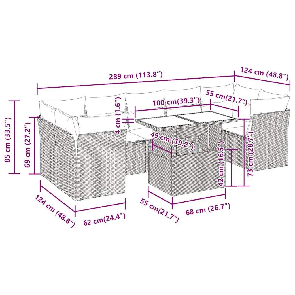 Black 8-Piece Garden Sofa Set with Storage for Outdoor Use