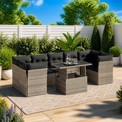 8-Piece Grey Poly Rattan Garden Sofa Set with Storage