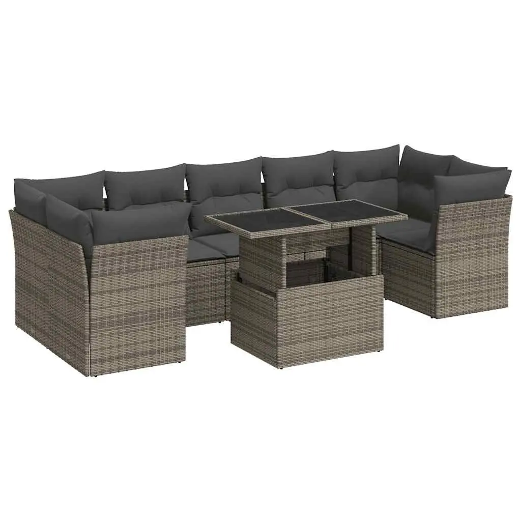 Garden Sofa Set PE Rattan 8 Piece Grey Outdoor Furniture with Storage Cushions