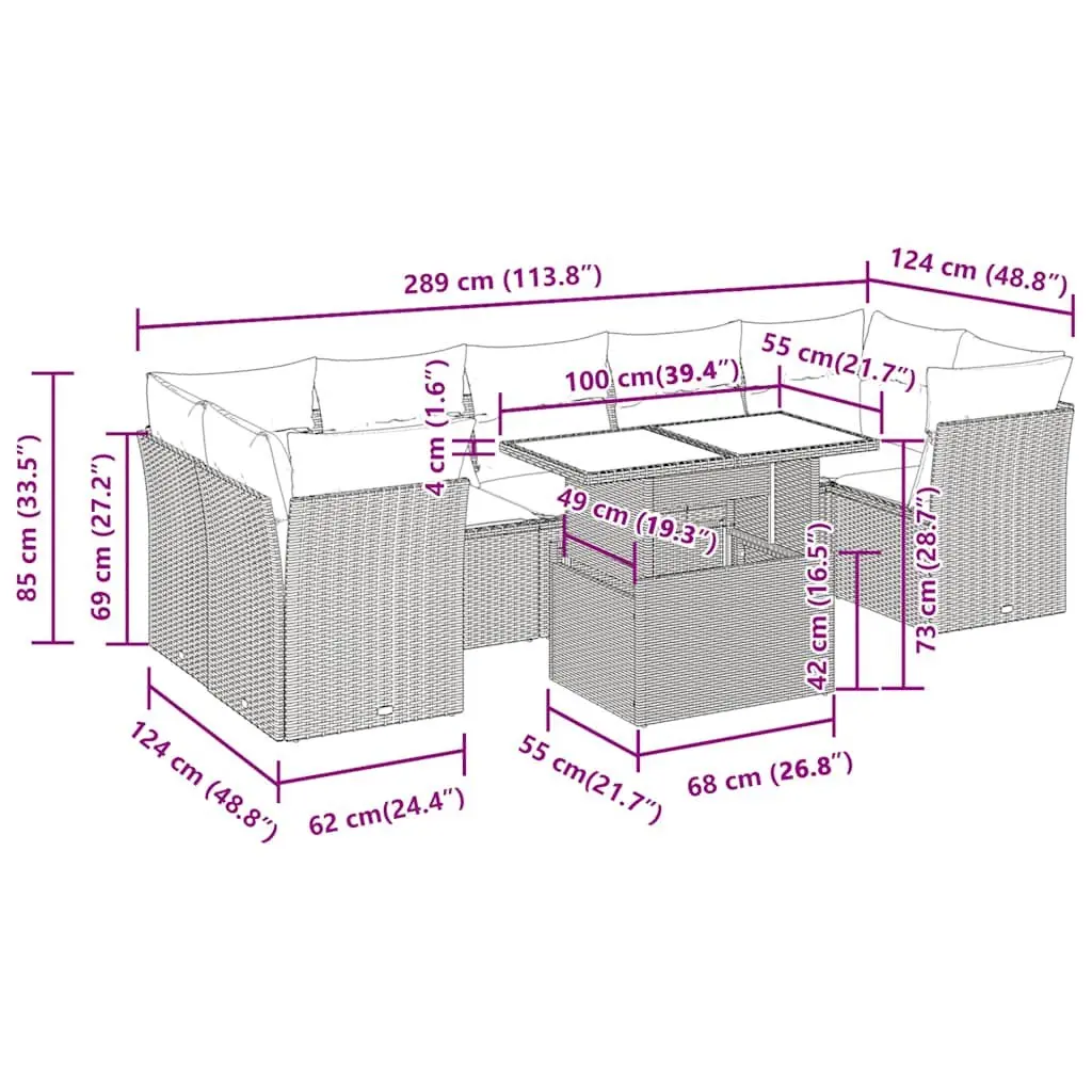 Garden Sofa Set PE Rattan 8 Piece Grey Outdoor Furniture with Storage Cushions