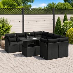 Premium 9 Piece Black Poly Rattan Garden Sofa Set