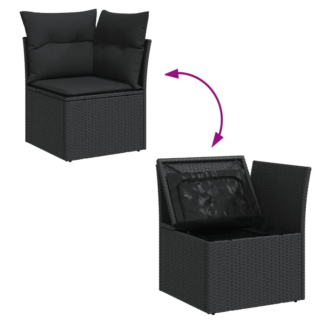 9 Piece Black Poly Rattan Garden Sofa Set