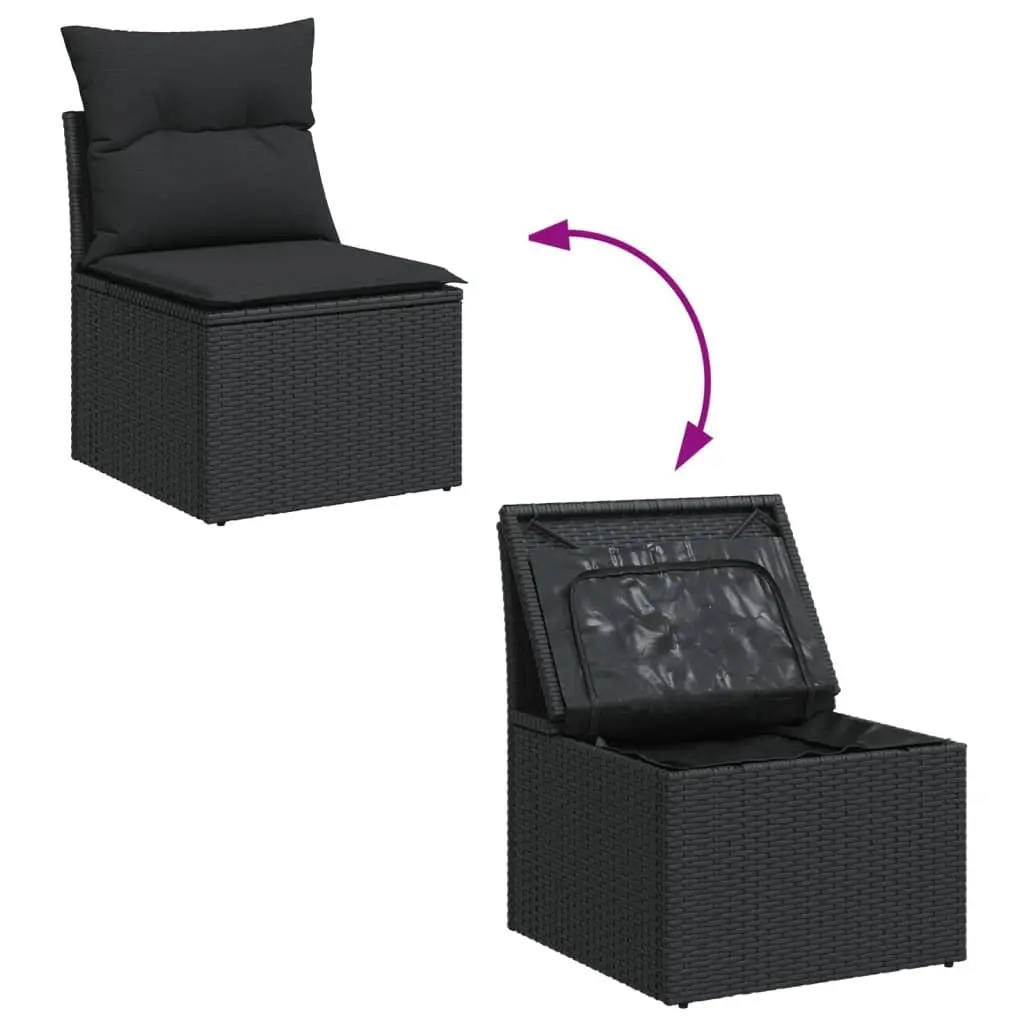 9 Piece Black Poly Rattan Garden Sofa Set