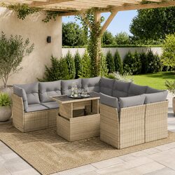9-Piece Beige Outdoor Sofa Set with Storage