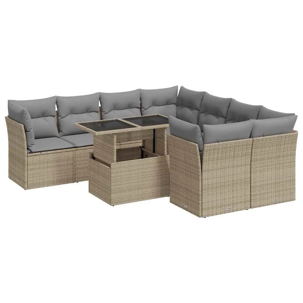 9-Piece Beige Outdoor Sofa Set with Storage