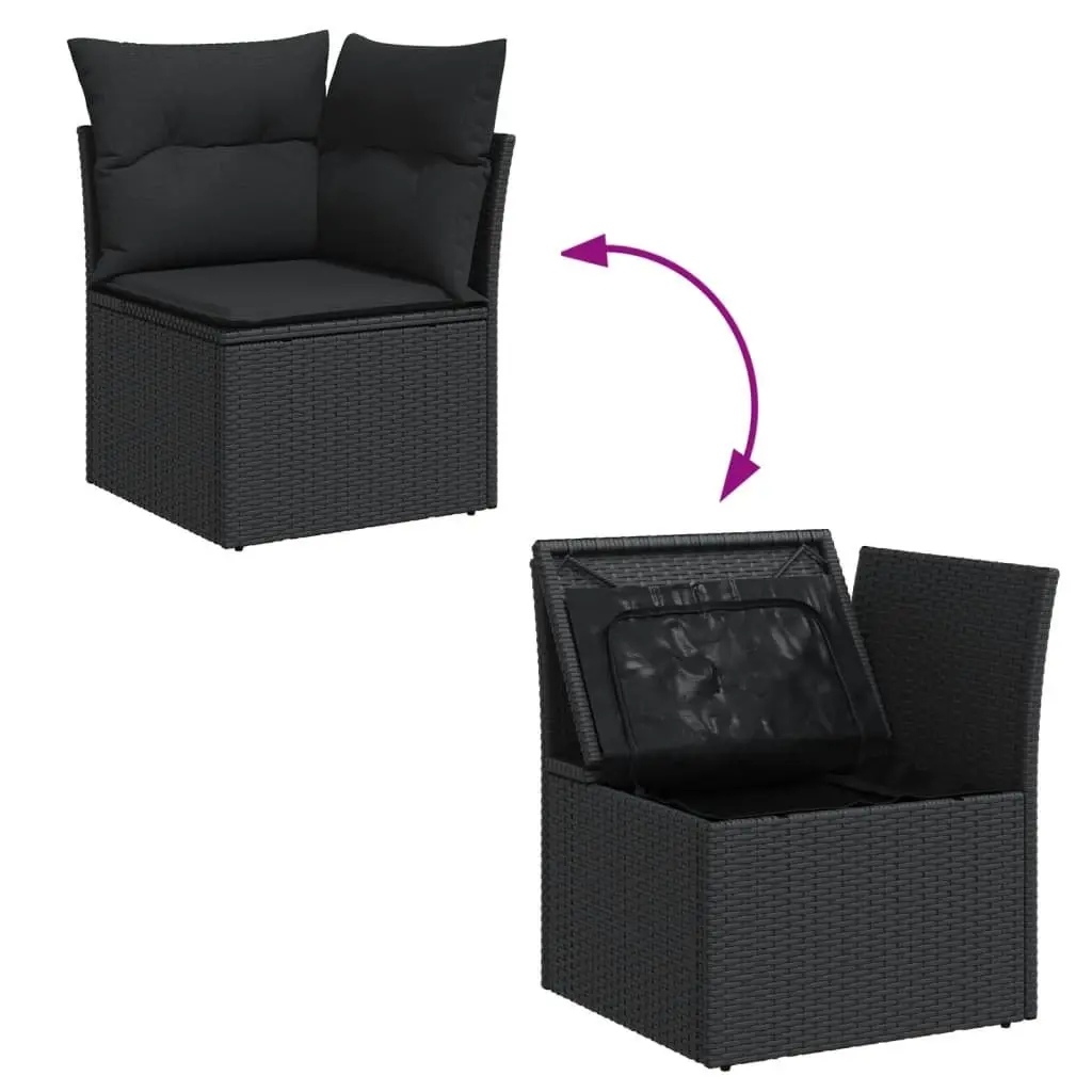Garden Sofa Set PE Rattan 6 Piece Outdoor Furniture Patio Black with Cushions