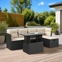 Durable 6 Piece Black Poly Rattan Garden Sofa Set