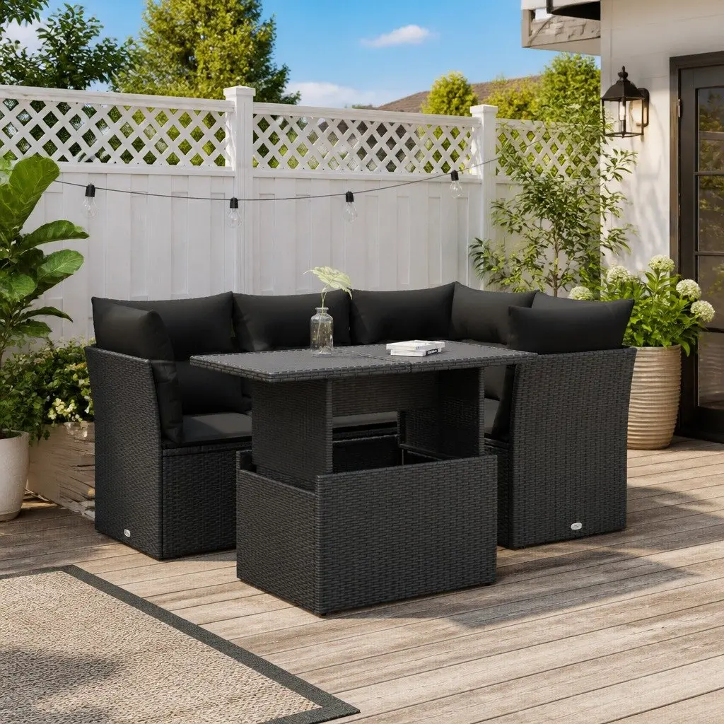 Garden Sofa Set Poly Rattan 5 Piece Outdoor Furniture Black with Cushions
