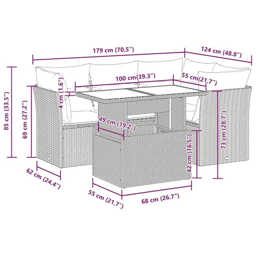 Garden Sofa Set Poly Rattan 5 Piece Outdoor Furniture Black with Cushions
