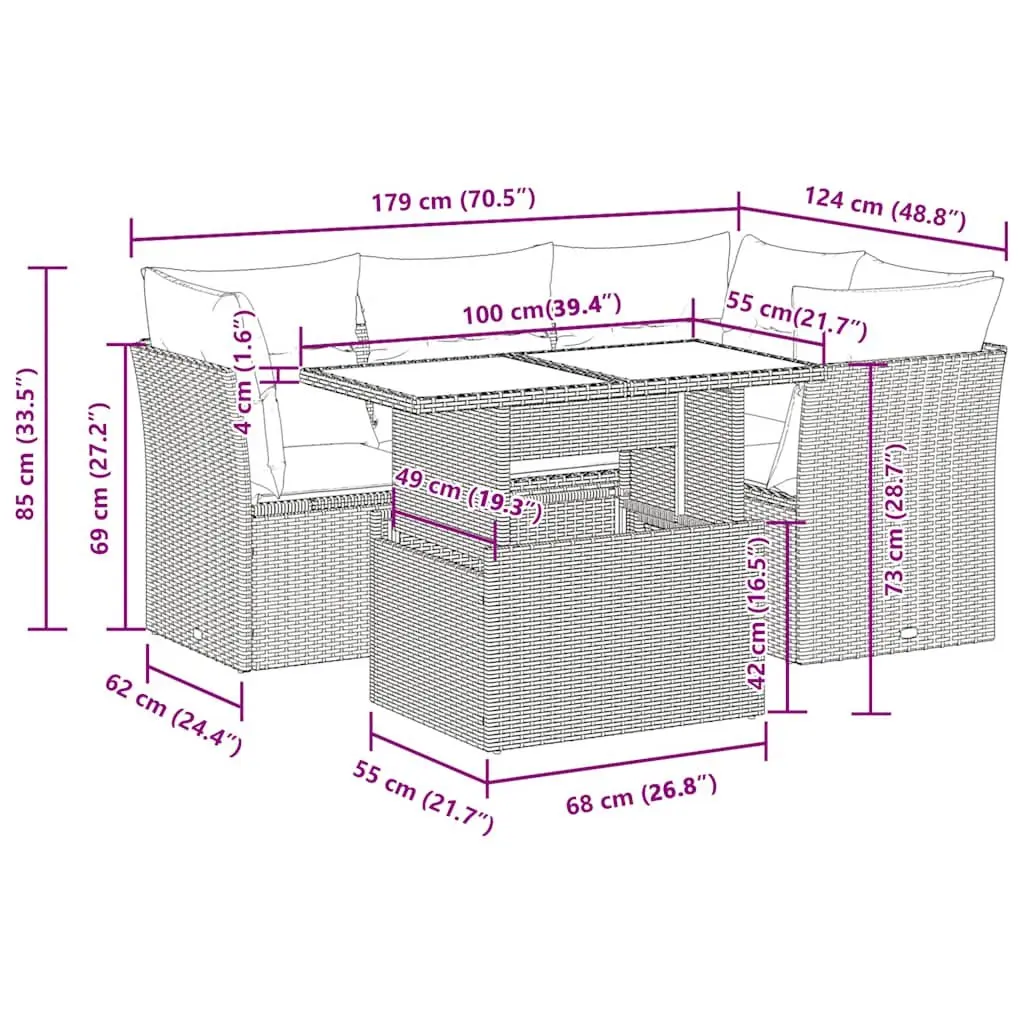 Garden Sofa Set Poly Rattan 5 Piece Outdoor Furniture Beige
