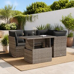 5 Piece Grey Poly Rattan Garden Sofa Set